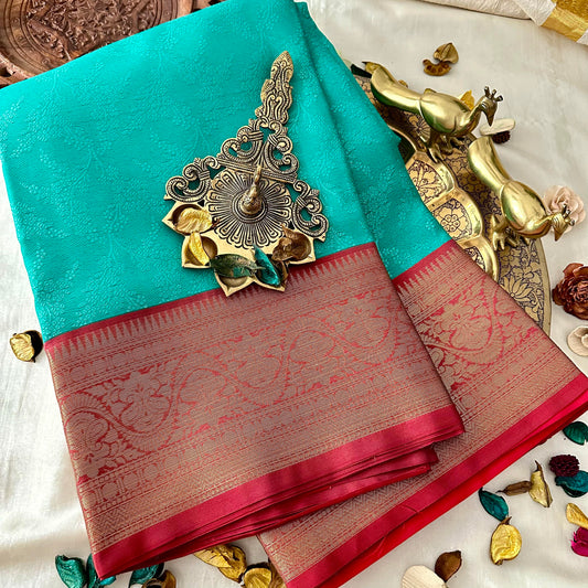 Teal Green Kora Muslin Saree -VS3782