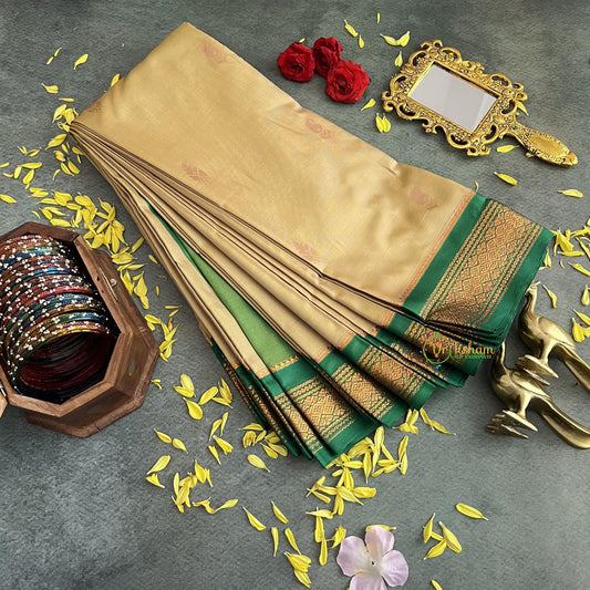 Golden Color with Green Border Semi Soft Silk Saree-VS4024