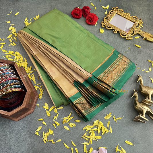 Golden Color with Green Border Semi Soft Silk Saree-VS4024