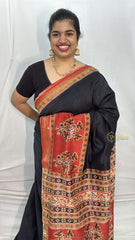Vriksham Black With Red Maheshwari Cotton Silk Saree-Handloom -VS4473