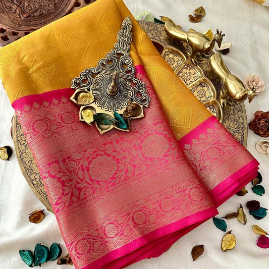 Mustard Color Kora Muslin Saree -VS3796