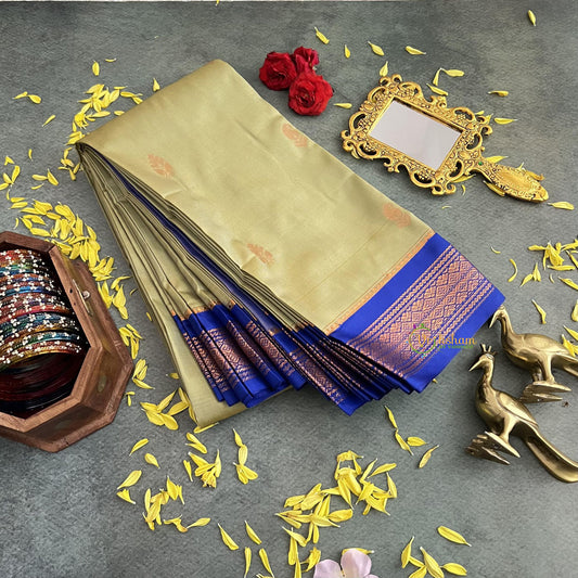 Mehendi Color with Blue Border Semi Soft Silk Saree-VS4016