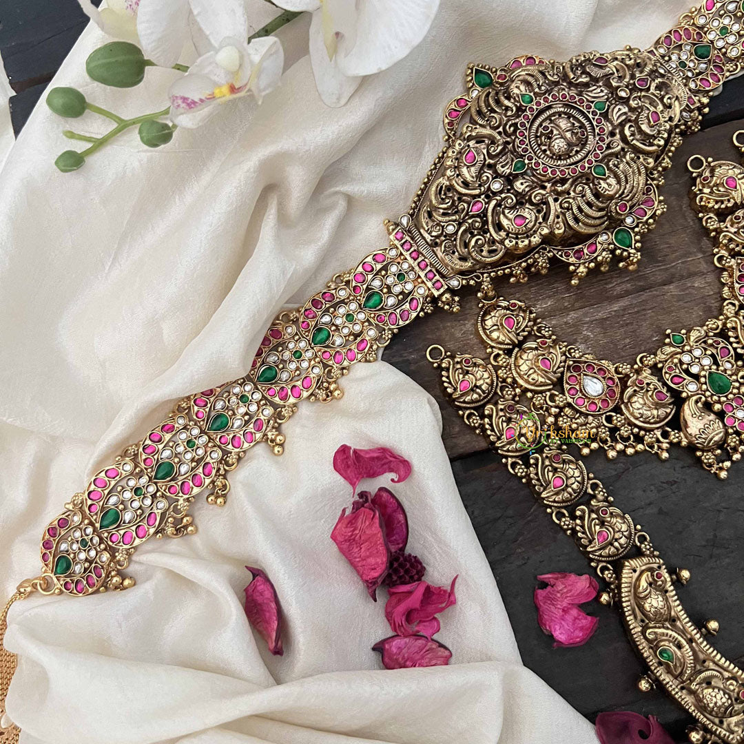 Vriksham Classic Elegant Peacock With Floral Style 1 gm Gold Bridal Set-Gold Bead-G20432