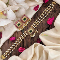 Vriksham Modern Ethnic Square Pendant Pearl Choker Neckpiece-Red Green-G21803