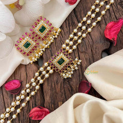 Vriksham Modern Ethnic Square Pendant Pearl Choker Neckpiece-Red Green-G21803