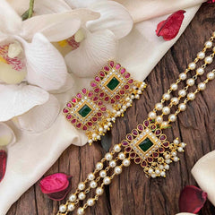 Vriksham Modern Ethnic Square Pendant Pearl Choker Neckpiece-Red Green-G21803