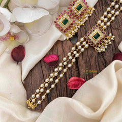 Vriksham Modern Ethnic Square Pendant Pearl Choker Neckpiece-Red Green-G21803