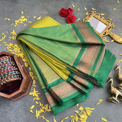 Parrot Green with Green Border Semi Soft Silk Saree-VS4015