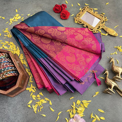 Turquoise Color with Self Design Border Semi Soft Silk Saree-VS4028