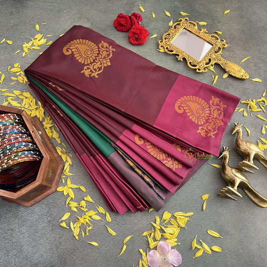 Maroon with Self Design Border Semi Soft Silk Saree-VS4033