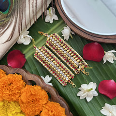 Vriksham Gold Look Rajamalli Traditional Kemp Maatil-White Red & Gold-Pearl-G19662