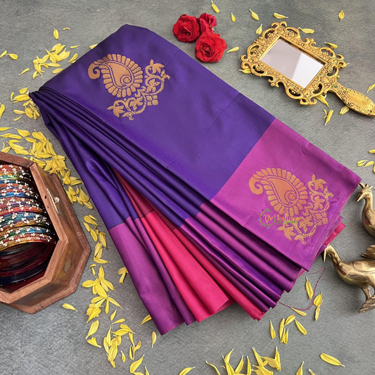 Purple with Self Design Border Semi Soft Silk Saree-VS4030