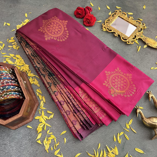 Wine Color with Self Design Border Semi Soft Silk Saree-VS4031