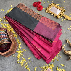 Wine Color with Self Design Border Semi Soft Silk Saree-VS4031