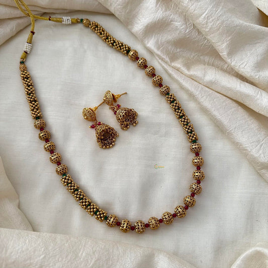 Gold Look Alike Beaded Malai-Red Green Bead-G13376