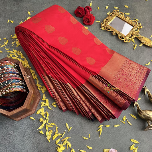 Red with Maroon Border Semi Soft Silk Saree-VS4036