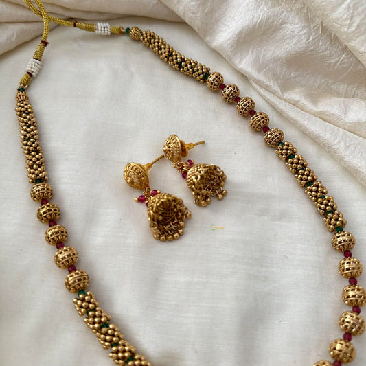 Gold Look Alike Beaded Malai-Red Green Bead-G13376