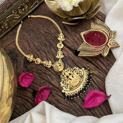 Vriksham South Indian Red Stone Lakshmi Neckpiece-Black Bead-G18875