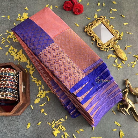 Peach with Lavender Border Semi Soft Silk Saree-VS4039