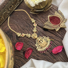 Vriksham South Indian Pink Stone Lakshmi Neckpiece-Pink Bead-G18873