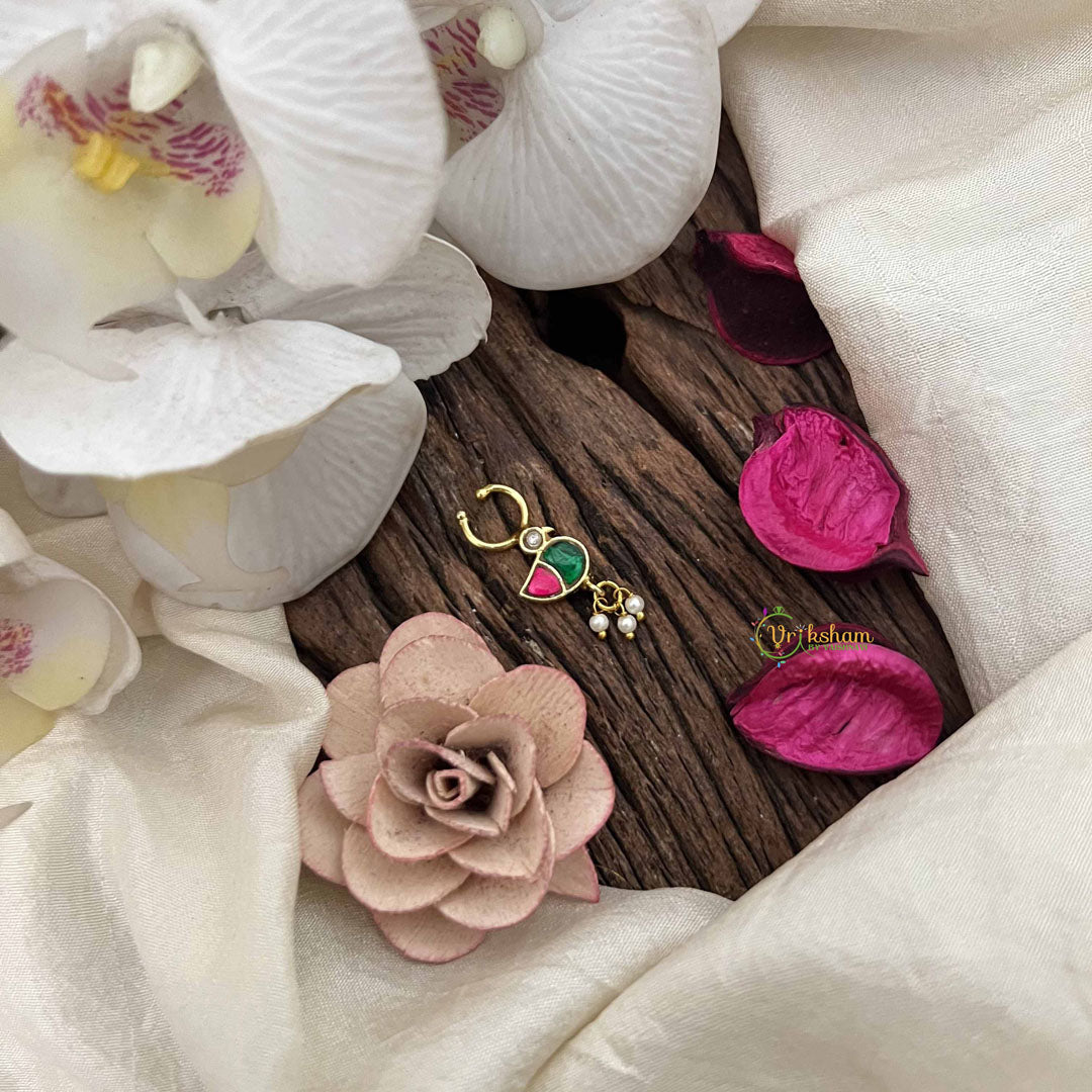Vriksham Peacock Style Golden Kundan Jadau Septum Ring-Red Green-J3745