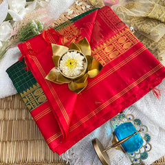 Bottle Green with Red Korvai Silk Cotton Saree-Vairaoosi Podi Kattam-Handloom-VS3393