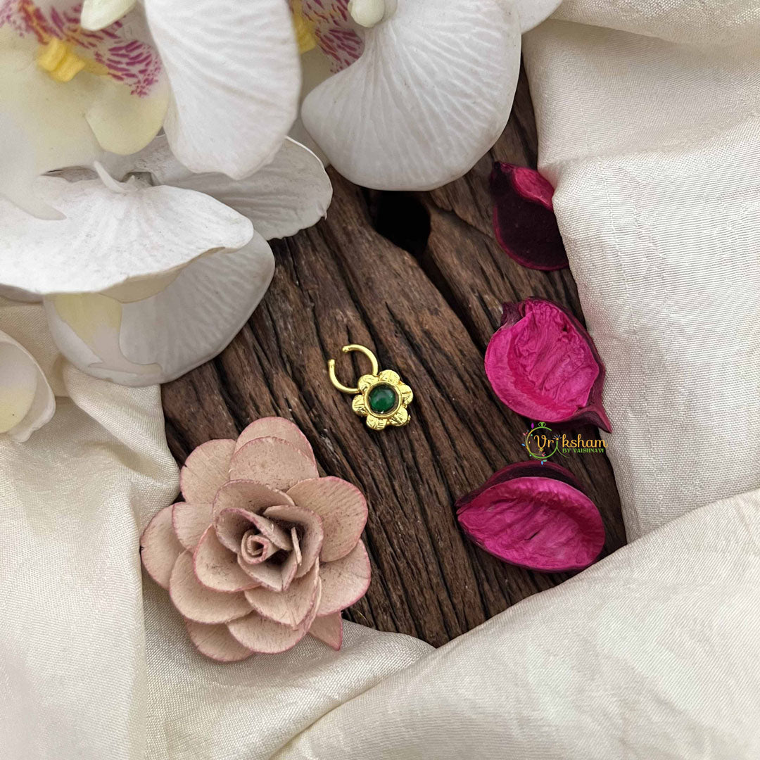 Vriksham Sun Floral Style Golden Kundan Jadau Septum Ring-Green-J3750
