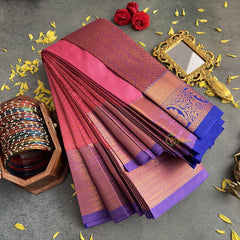 Pink with Lavender Border Semi Soft Silk Saree-VS4043