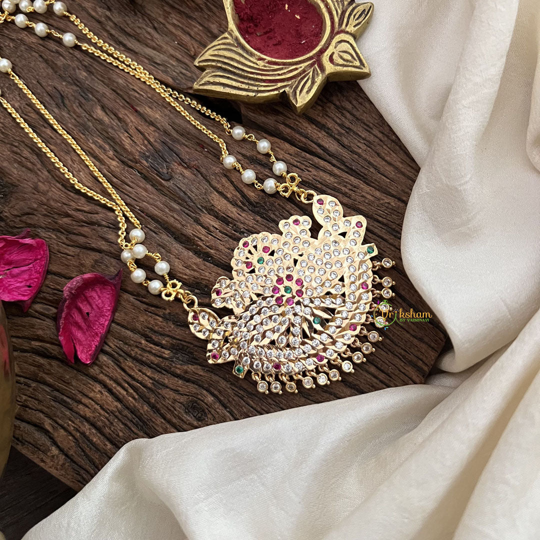 Vriksham AD Stone Elegant Pendant 2 Layer Pearl With Gold Plated Mala-Red Green & White-G18829