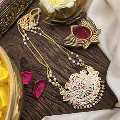 Vriksham AD Stone Elegant Pendant 2 Layer Pearl With Gold Plated Mala-Red Green & White-G18829