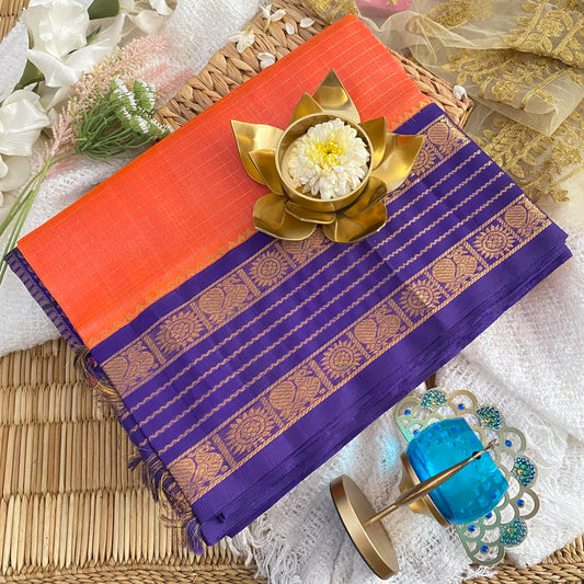 Colar Color Korvai Silk Cotton Saree-Vairaoosi Podi Kattam-Handloom-VS3399