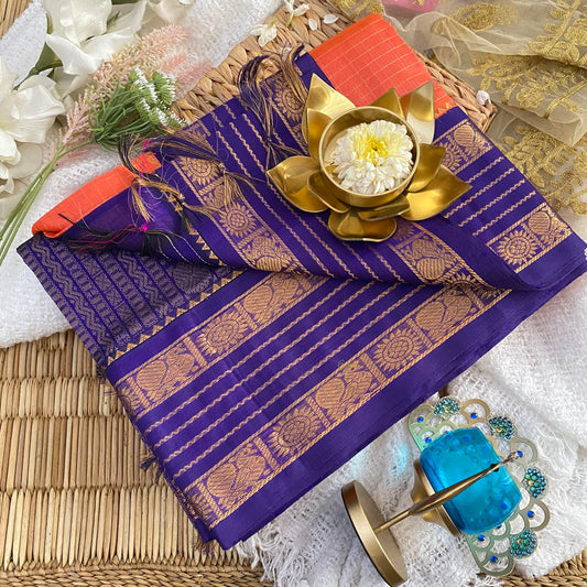 Colar Color Korvai Silk Cotton Saree-Vairaoosi Podi Kattam-Handloom-VS3399