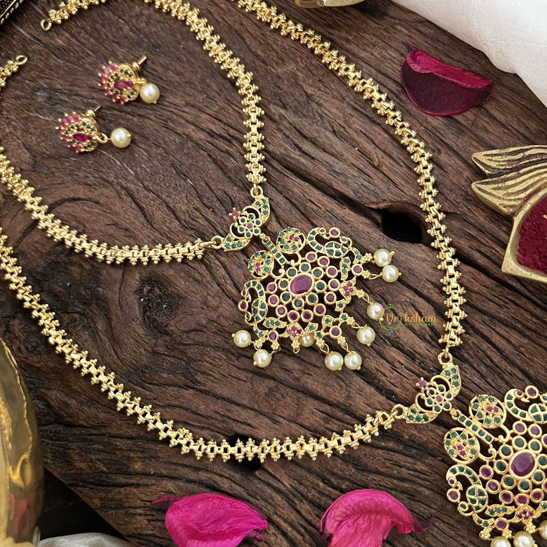 Vriksham Designer Combo Diamond Neckpiece-Red Green-G18862