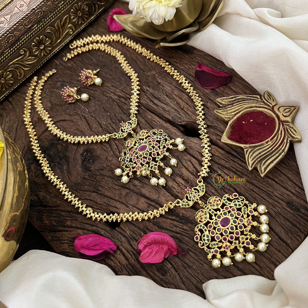 Vriksham Designer Combo Diamond Neckpiece-Red Green-G18862