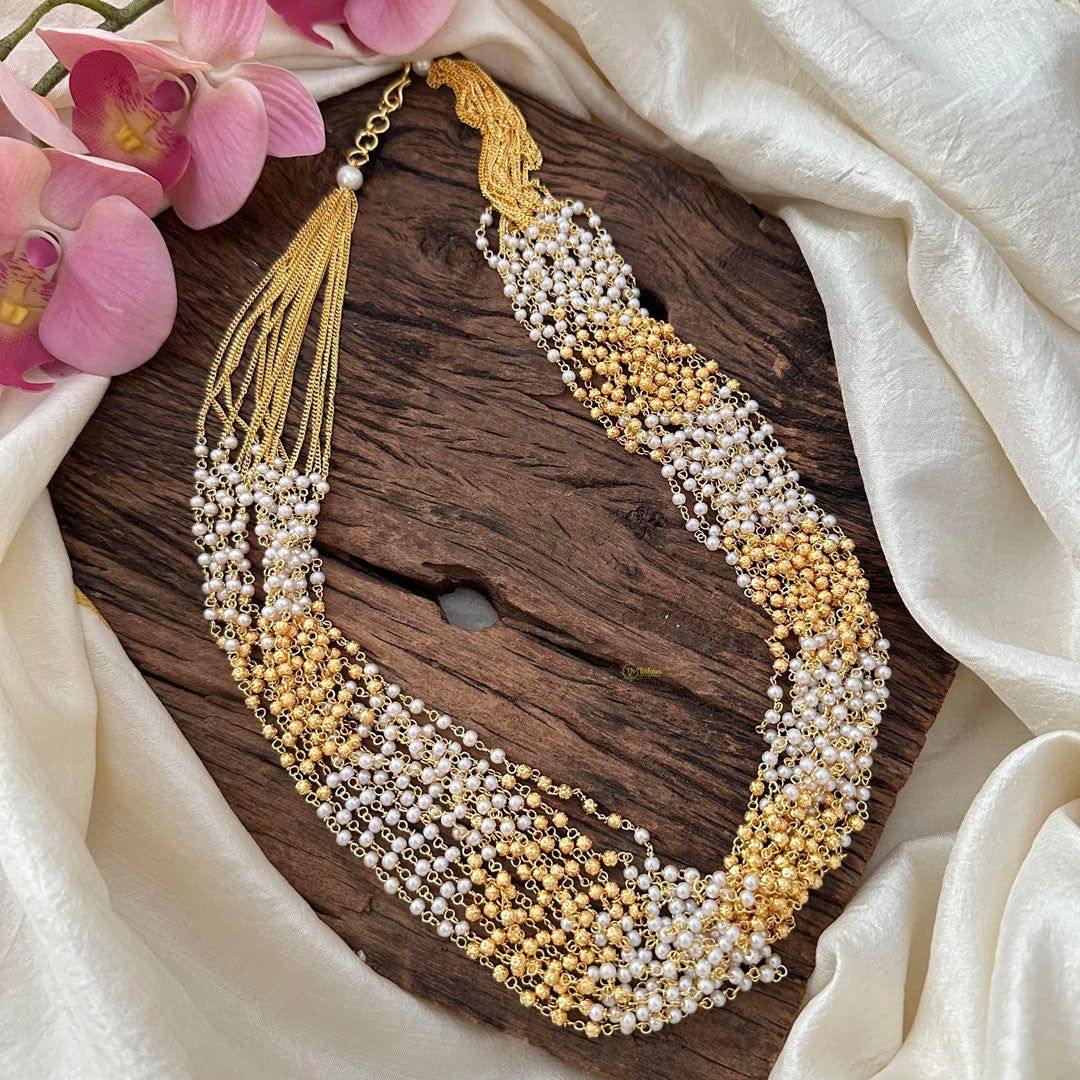 Layered White And Golden Pearl Malai-G12199