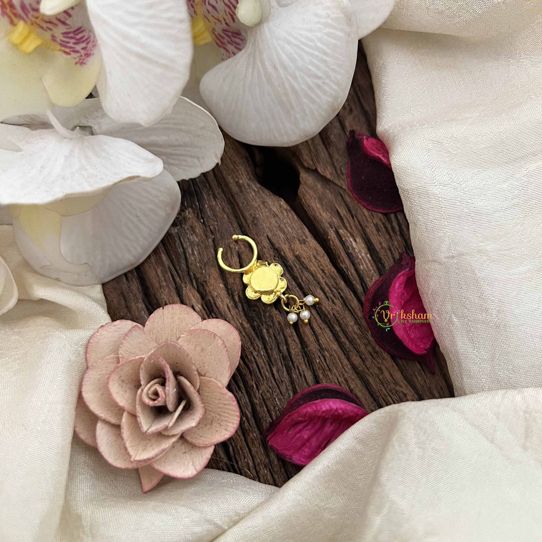 Vriksham Sun Floral Style Golden Kundan Jadau Septum Ring-Red-Pearl-J3751