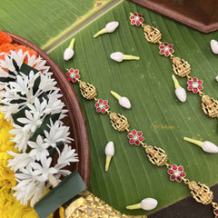 Vriksham Dual Pecock &  Lakshmi Design Kundan Jadau Long Neckpiece-Green Bead-J4053