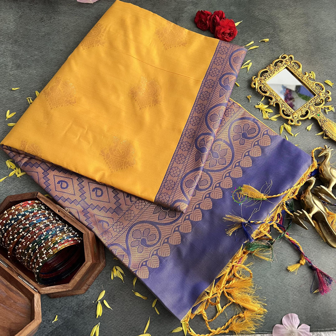 Yellow with Gadwal Border Semi Soft Silk Saree-VS4059