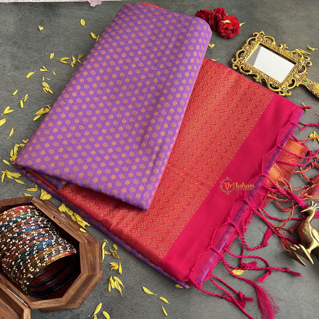 Purple with Magenta Border Laksham Butta Semi Soft Silk Saree-VS4061