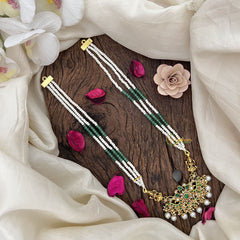 Vriksham Elegant Floral with Two Side Peacock Kundan Jadau Beaded Mala-Green White-J2843