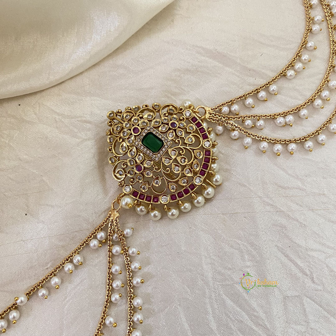 AD Stone Bun Billai with Maatil -Bridal Jada Billai -Pearl Maatil -G10917