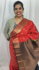 Red with Maroon Border Semi Soft Silk Saree-VS4036