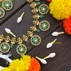 Vrikshamv 15 Floral Chakri Style & Lakshmi Kundan Jadau Long Neckpiece-Green White-J4036