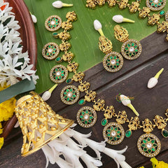 Vrikshamv 15 Floral Chakri Style & Lakshmi Kundan Jadau Long Neckpiece-Green White-J4036
