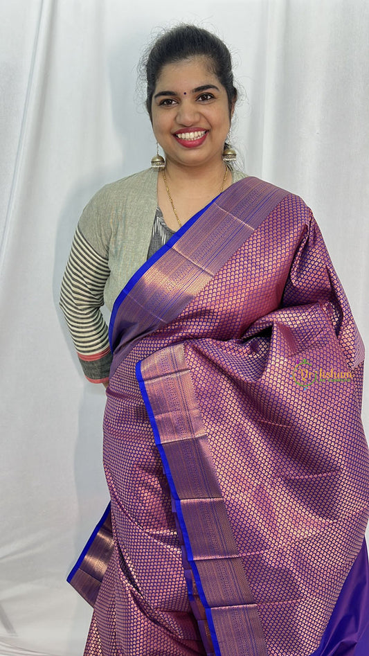 Purple with Green Border Semi Soft Silk Saree-VS4045