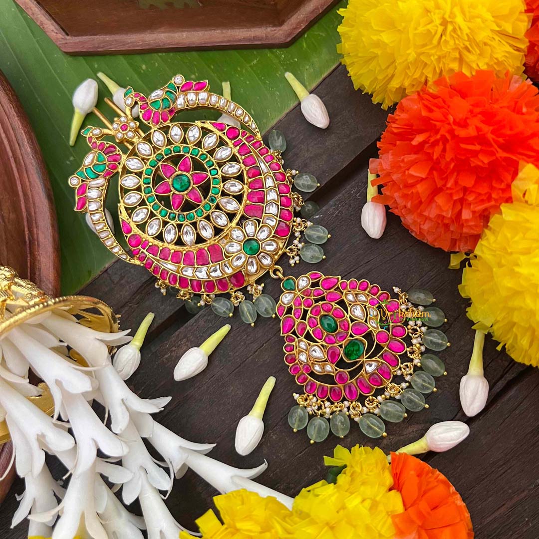 Vriksham Chandbali & Dual peacock Design Kundan Jadau Jad Billai-J4037