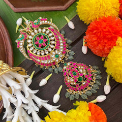 Vriksham Chandbali & Dual peacock Design Kundan Jadau Jad Billai-J4037