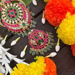 Vriksham Chandbali & Dual peacock Design Kundan Jadau Jad Billai-J4037