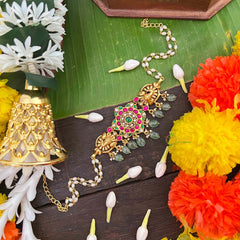 Vrikshamv Minimalist Floral With Peacock Choker-Green Bead-J4029