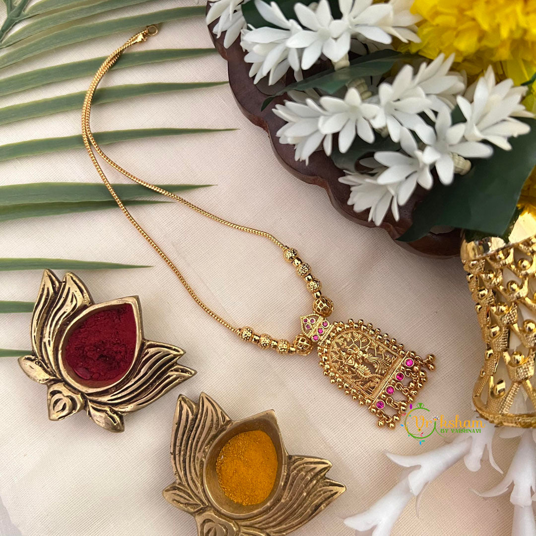 Radha Krishna Temple Pendant Daily Wear Chain Gold Pink - Vriksham ...